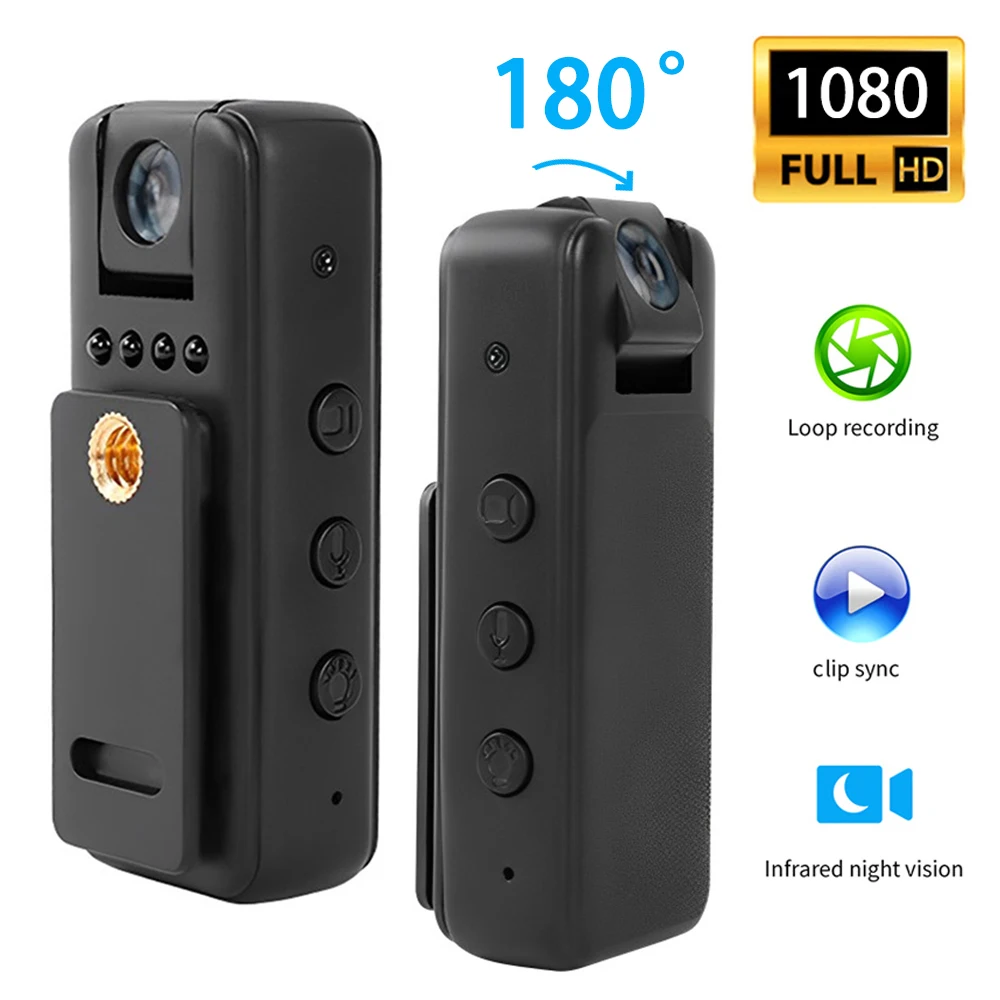 

HD 1080P Mini 180 Rotation Camera Portable Small Digital Video Recorder Police BodyCam Infrared Night Vision Miniature Camcorder