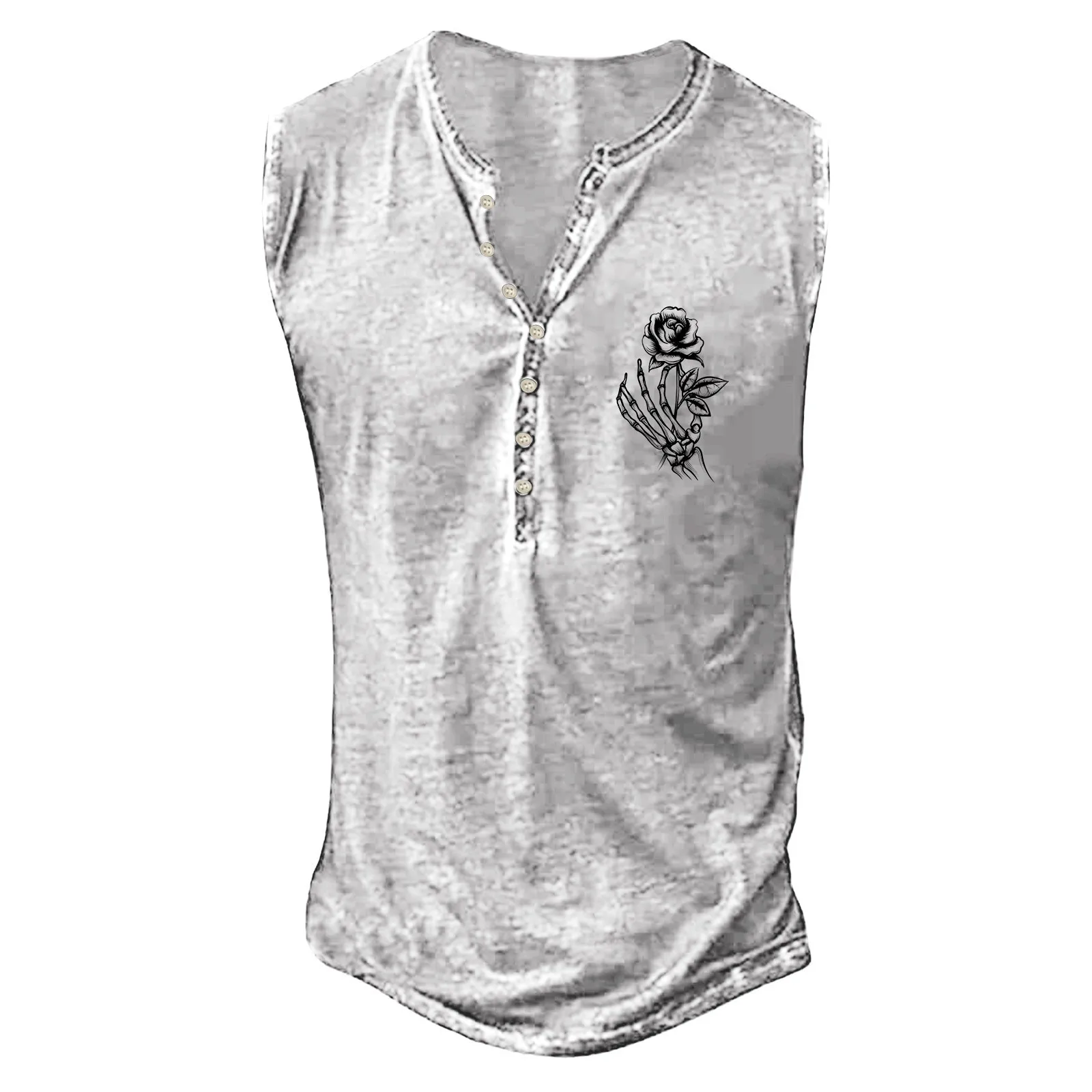 Summer Vintage Sleeveless T-Shirt Skeleton Print Buttons Neck Fit Slim Retro Henley Shirt Men Sports Running Basic Tank Top Vest
Summer Vintage Sleeveless T-Shirt Skeleton Print Buttons Neck Fit Slim Retro Henley Shirt Men Sports Running Basic Tank Top Vest