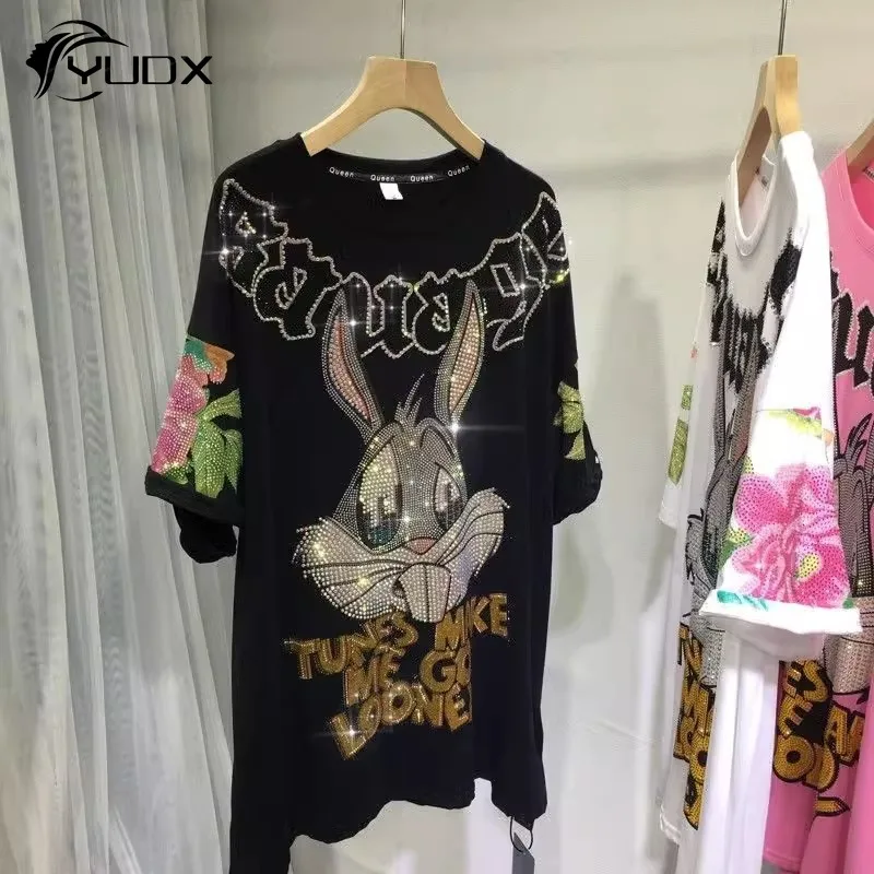 YUDX L-4XL Plus Size Summer Women Tshirt Cartoon Bunny Hot Drilling O-neck Pullovers Casual Tops Mid-long Diamonds Cotton Tees
YUDX L-4XL Plus Size Summer Women Tshirt Cartoon Bunny Hot Drilling O-neck Pullovers Casual Tops Mid-long Diamonds Cotton Tees