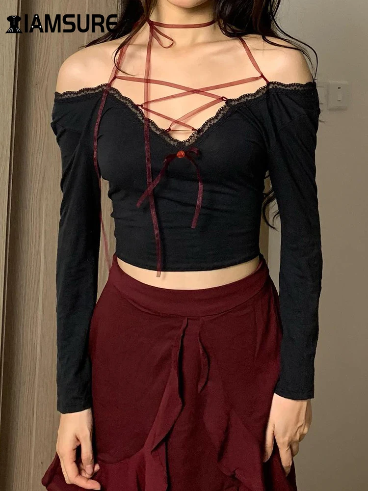 IAMSURE Casual Lace Trim Bandage Cropped T Shirt Elegant Slim Tie Flower Long Sleeve Tees Women 2023 Spring Autumn Streetwear
IAMSURE Casual Lace Trim Bandage Cropped T Shirt Elegant Slim Tie Flower Long Sleeve Tees Women 2023 Spring Autumn Streetwear
