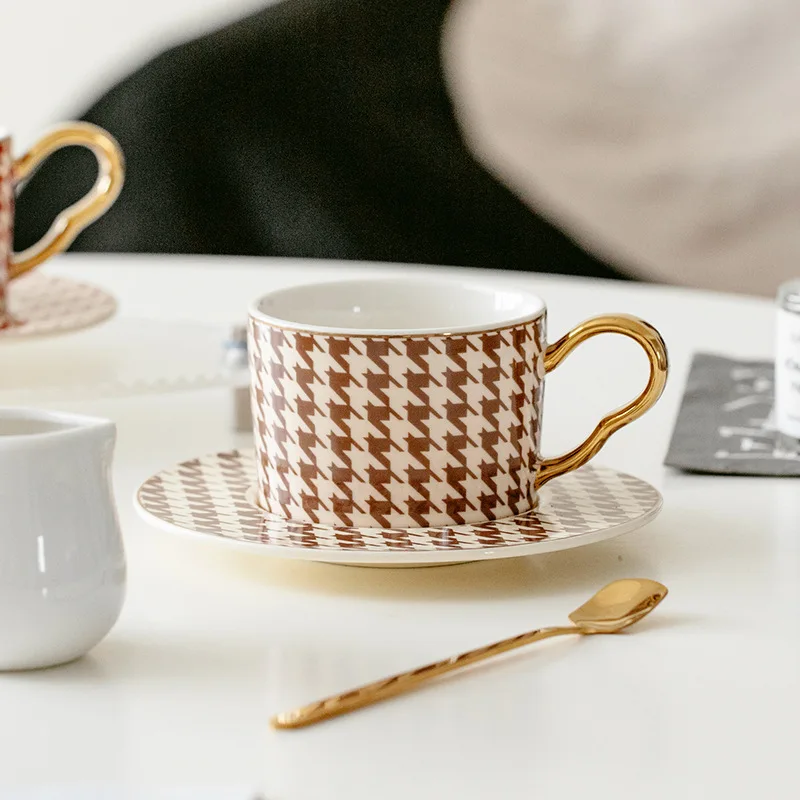 

European style coffee cup, plate, gold painted mug set, high appearance afternoon tea, ceramic design water cup