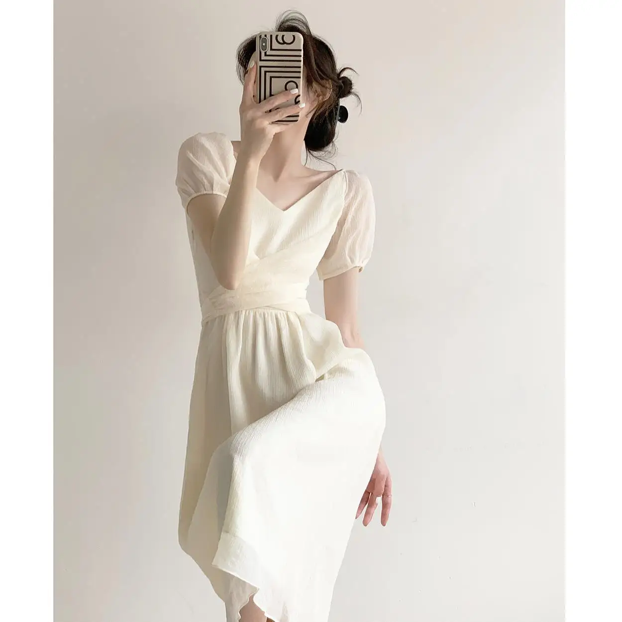 French Style Women's Summer Dress Short Sleeve V Neck Ladies Casual Dresses High Waist Fashionable Evening Party Dress Female
French Style Women's Summer Dress Short Sleeve V Neck Ladies Casual Dresses High Waist Fashionable Evening Party Dress Female