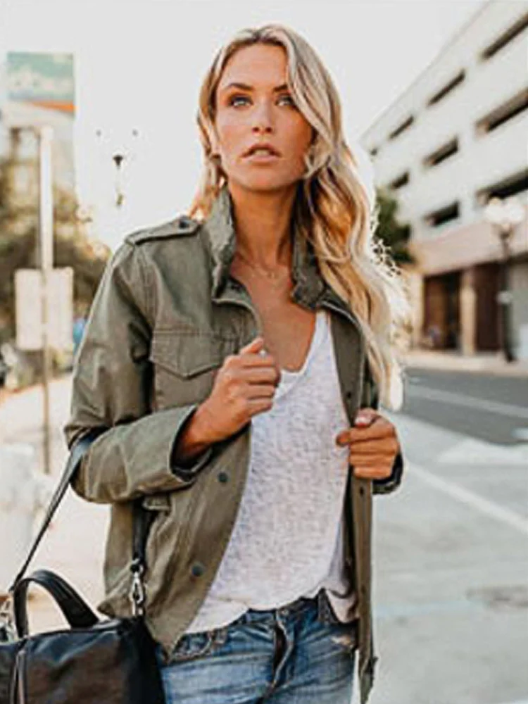 Women Zipper Jacket Autumn Female Outerwear Long Sleeve Casual Streetwear Coat Windbreaker Stand Collar Military Jackets
Women Zipper Jacket Autumn Female Outerwear Long Sleeve Casual Streetwear Coat Windbreaker Stand Collar Military Jackets