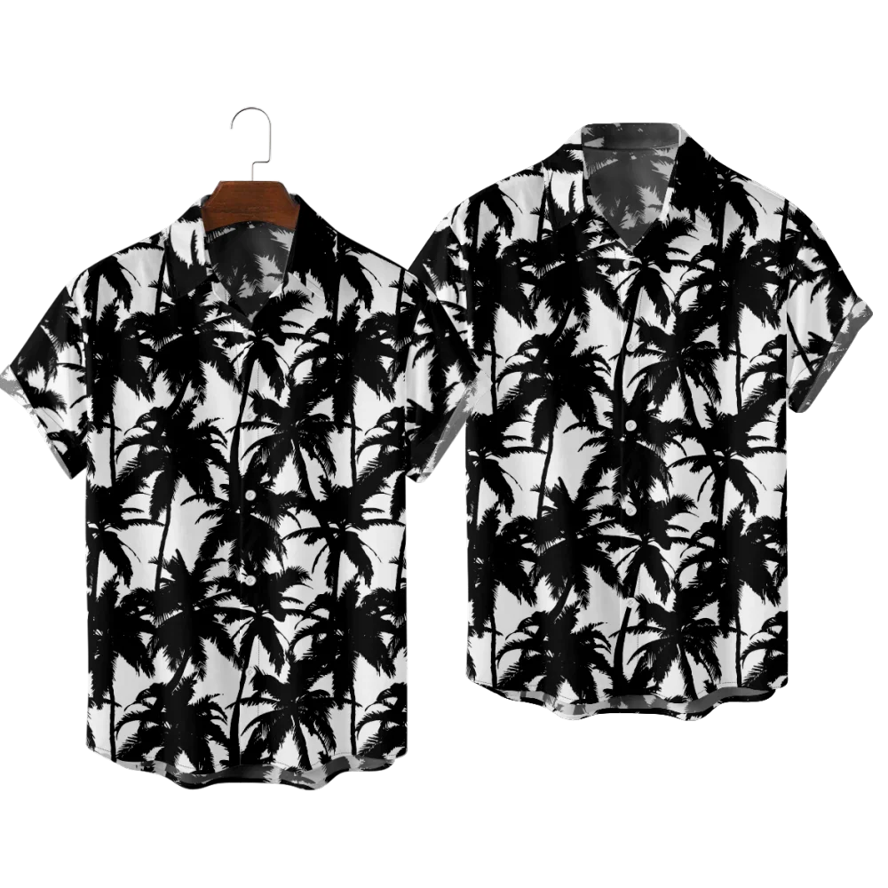 

Hawaiian Shirts for Men Black Trees Print White Short Sleeve Shirts Hawaii Summer Beach Vacation Tops Breathable