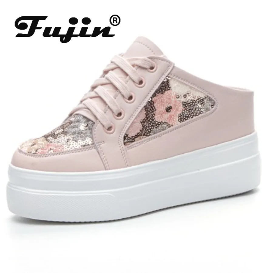 

Fujin 8cm Air Mesh Microfiber Leather Platform Wedge Summer Slipper Fashion Women ROME Sandal Bling Chunky Sneakers Pumps Shoes