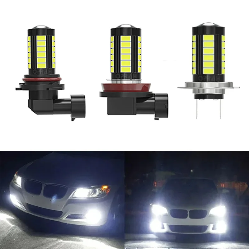 

2pcs Fog LED Lights Car Truck H7 H11 Headlight Bulbs Canbus 5630 33SMD Front Tail FOG Signal Lamp 9005 9006 DRL Lighting 12V 24V