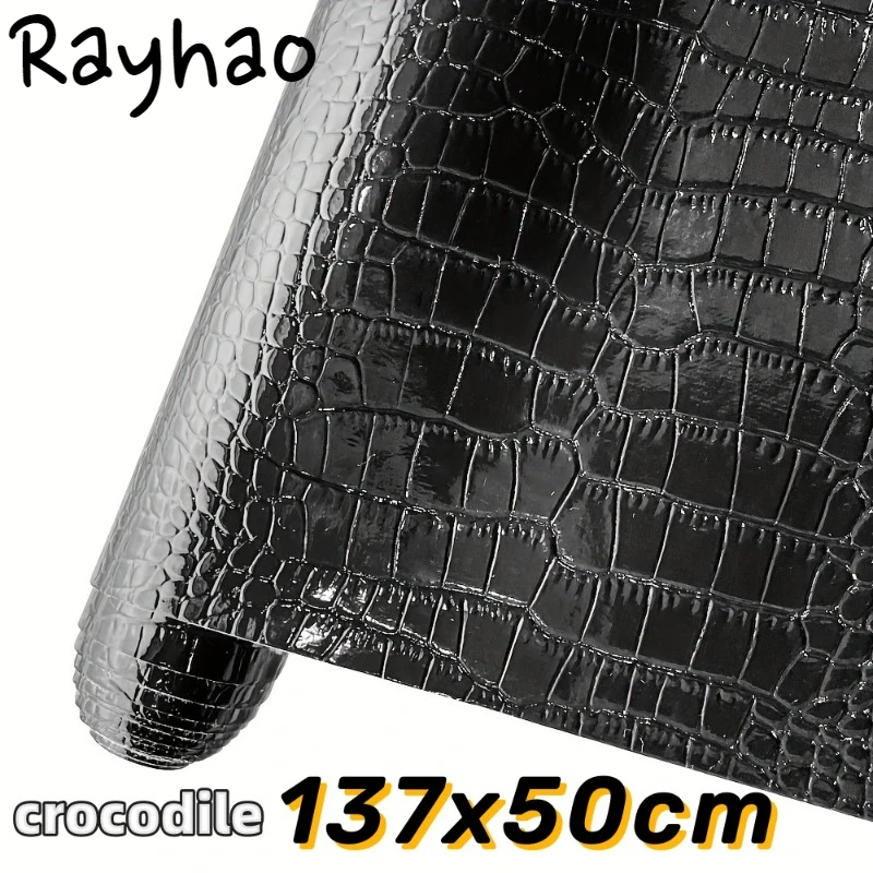 

High-grade Glossy Crocodile Texture Leather Car Interior Diy Faux Self-adhesive Leather Embossed Interior Decor Craft Leather
