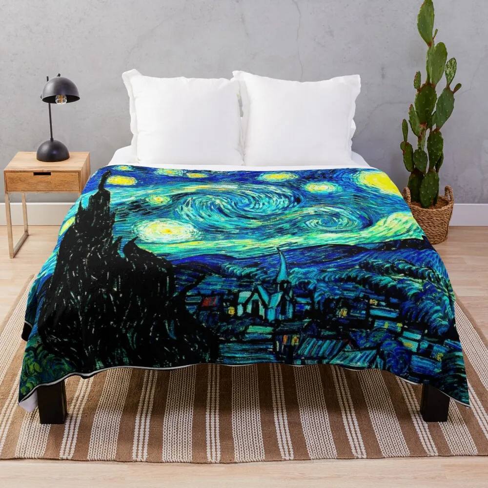 

STARRY NIGHT: Vincent Van Gogh Famous Painting Print Throw Blanket Hairys Blankets For Sofas Heavy Blankets