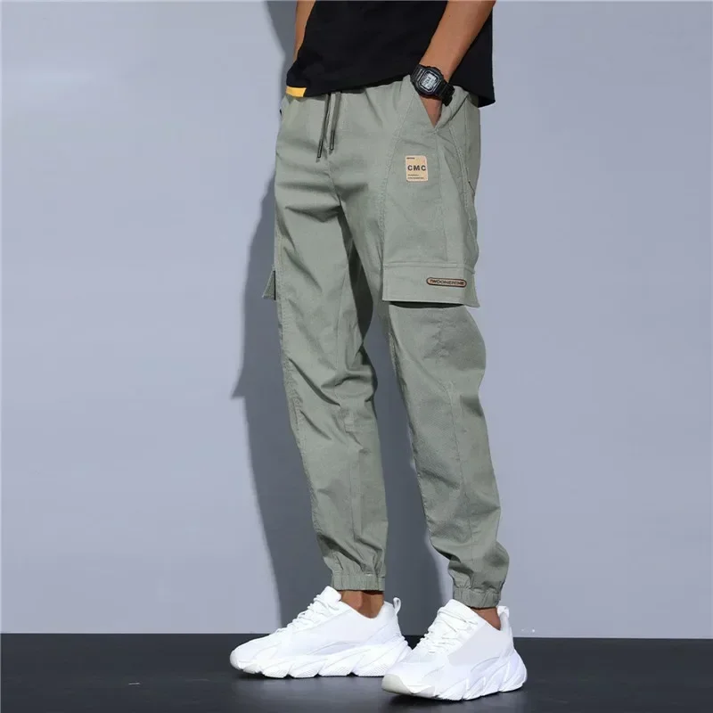 

Брюки мужские тонкие в стиле хип-хоп, облегающие повседневные спортивные штаны в Корейском стиле, студенческие хлопковые брюки с эластичным поясом, джоггеры-карго, весна-лето