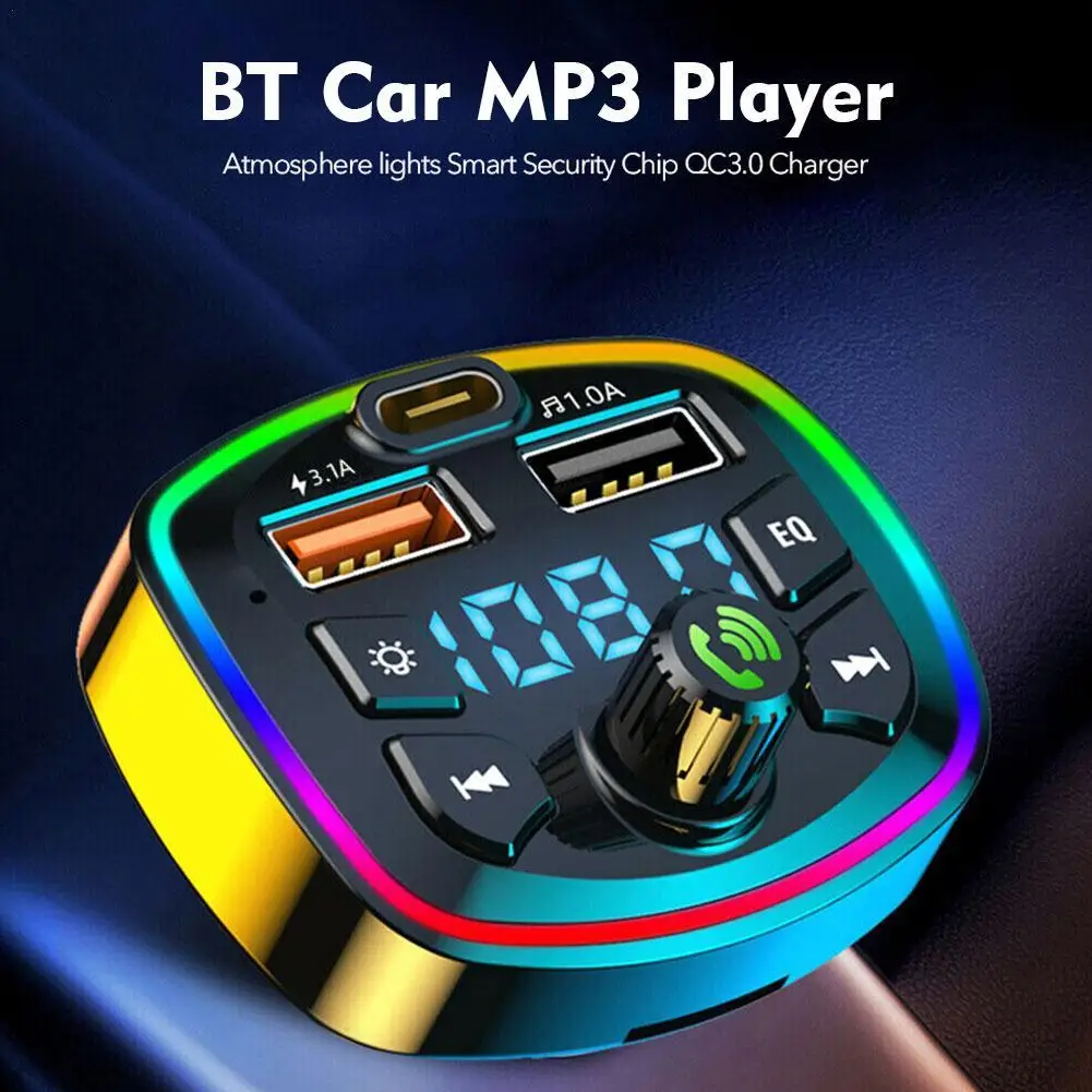 

Car Hands-Free Bluetooth-compaitable 5.0 FM Transmitter Car Kit 2 USB Fast Charger MP3 Modulator Player Handsfree Audio Receiver