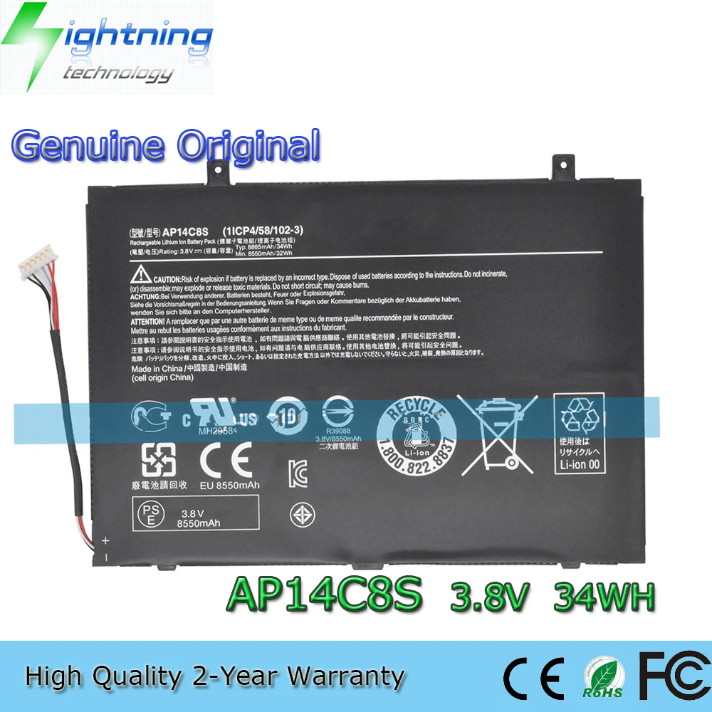 

New Genuine Original AP14C8S 3.8V 27Wh Laptop Battery for Acer Aspire Switch 11 SW5-111 SW5-171-325N 1ICP4/58/102-3