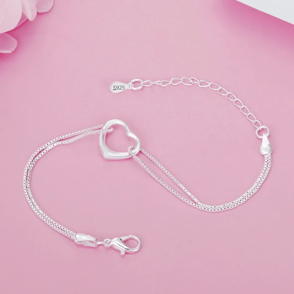 

Original 925 Silver Plated Romantic Heart Bracelets for Women Fashion Designer Party Wedding Engagement Jewelry Birthday Gift