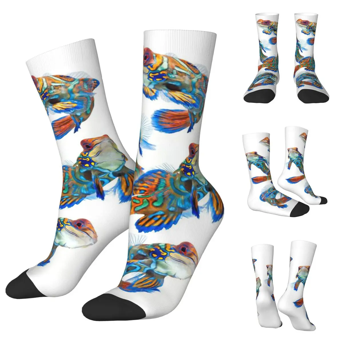 

Разноцветные уютные носки унисекс с тропическими рыбками 8, уличные счастливые носки с 3D принтом, сумасшедшие носки в уличном стиле