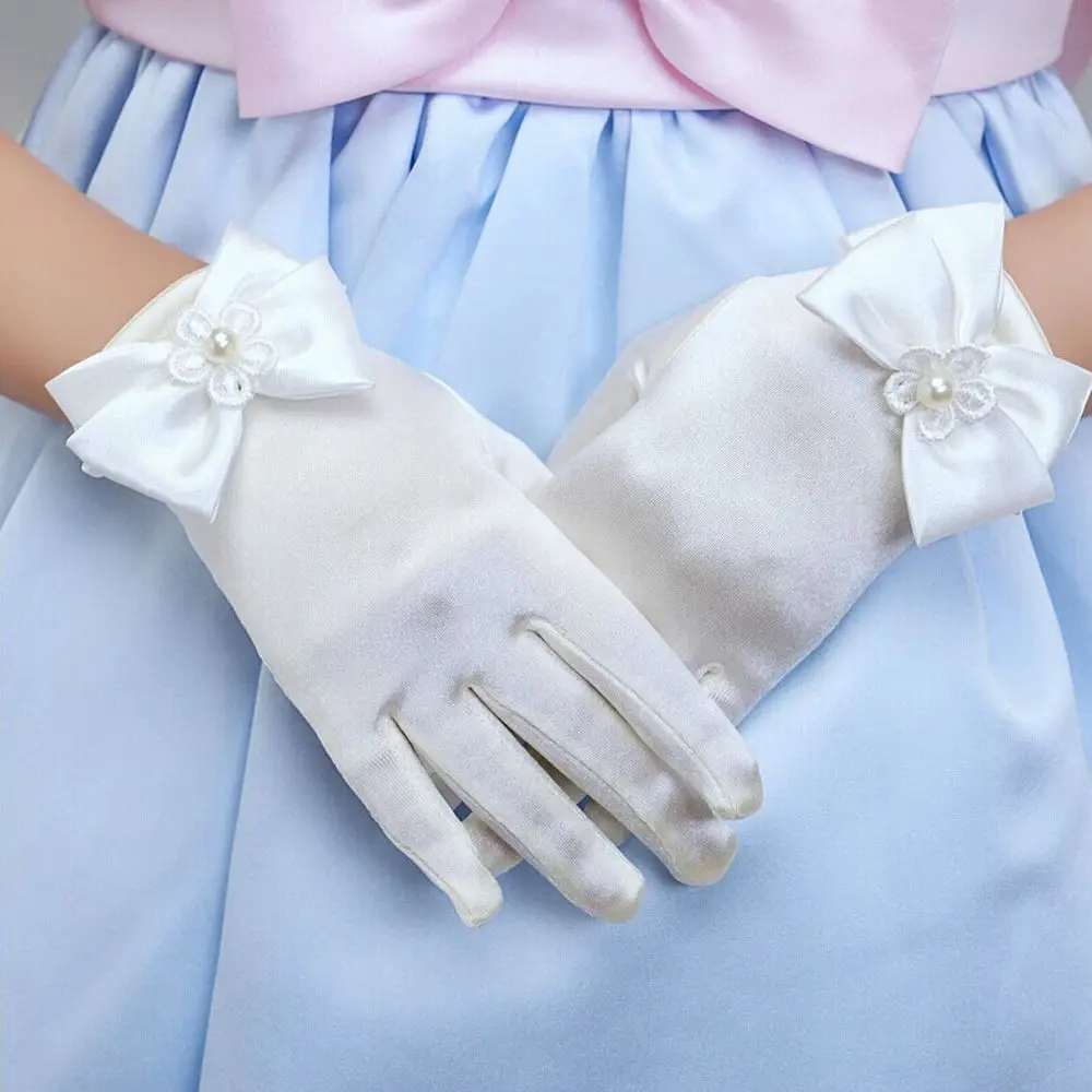 

Beautiful Wedding Flower Girl Children's Party 1pair Brief Paragraph Lady Gloves Bowknot Gloves Dress Gloves Princess Gloves