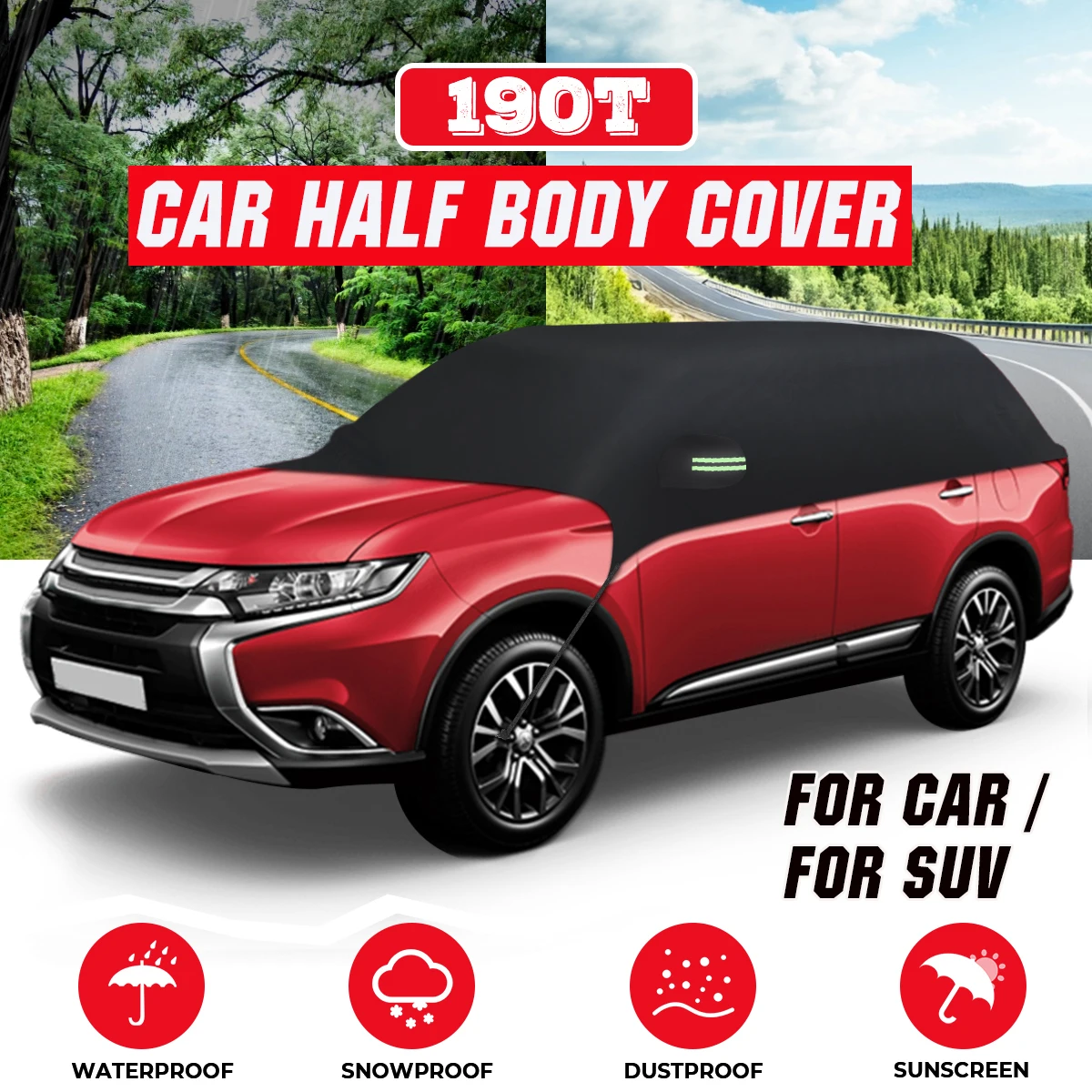 

190T Waterproof Car Half Body Cover Sun Shade Sunscreen UV Snow Resistant Automobile Accessories For Car Care