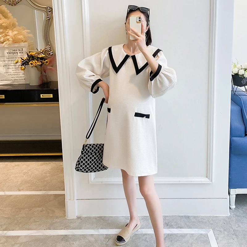 Black White Pregnant Women Clothes Autumn Long Sleeve Turn-down Collar Maternity Brief Dress Plus Size Pregnancy Mini Dress Cute 
Black White Pregnant Women Clothes Autumn Long Sleeve Turn-down Collar Maternity Brief Dress Plus Size Pregnancy Mini Dress Cute