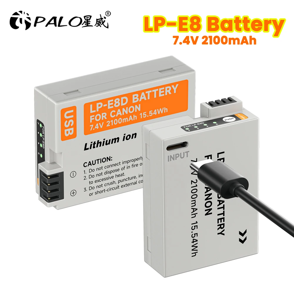 

2100mAh LP-E8 LP E8 LPE8 Type C Charging Camera Battery for Canon EOS 550D 600D 650D 700D Kiss X4 X5 X6i X7i Rebel T2i T3i T4i