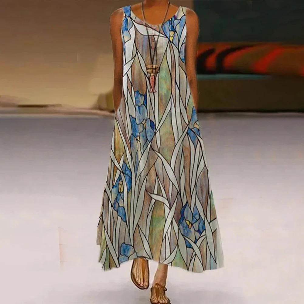 Ladies Beach Long Maxi Dress O Neck Printed A Line Retro Style Sleeveless Summer Fashion Casual Comfort Ideal for Vacation Use
Ladies Beach Long Maxi Dress O Neck Printed A Line Retro Style Sleeveless Summer Fashion Casual Comfort Ideal for Vacation Use