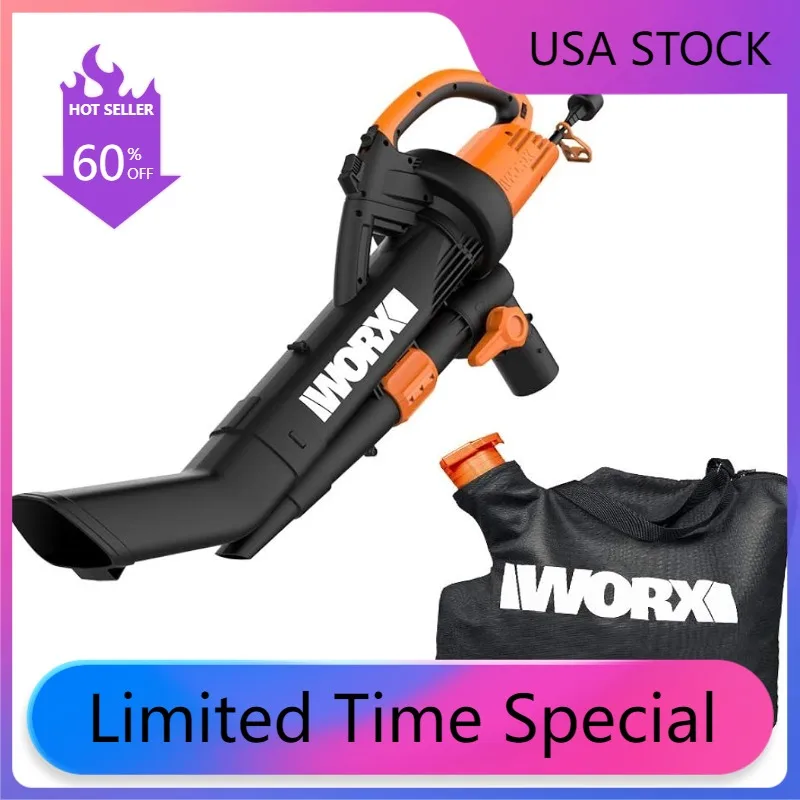 

Patio, Lawn Garden WORX WG509 12 Amp TRIVAC 3-in-1 Electric Leaf Blower with All Metal Mulching System