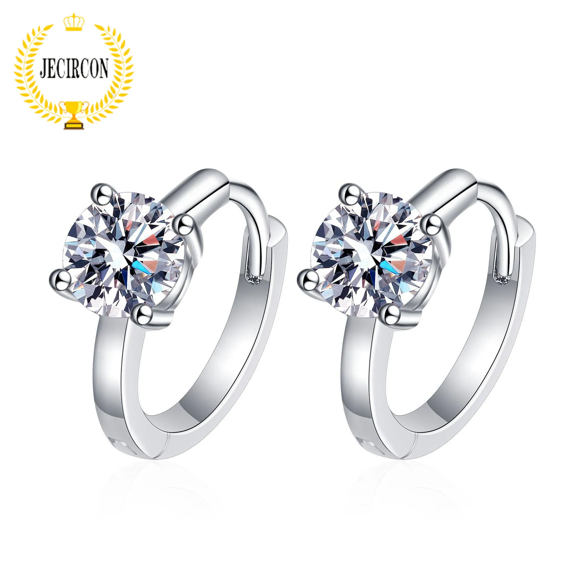 

JECIRCON-925 Sterling Silver Moissanite Hoop Earrings for Women D Color 0.5ct Classic 4-Claw Ear Jewelry PT950 Platinum Quality