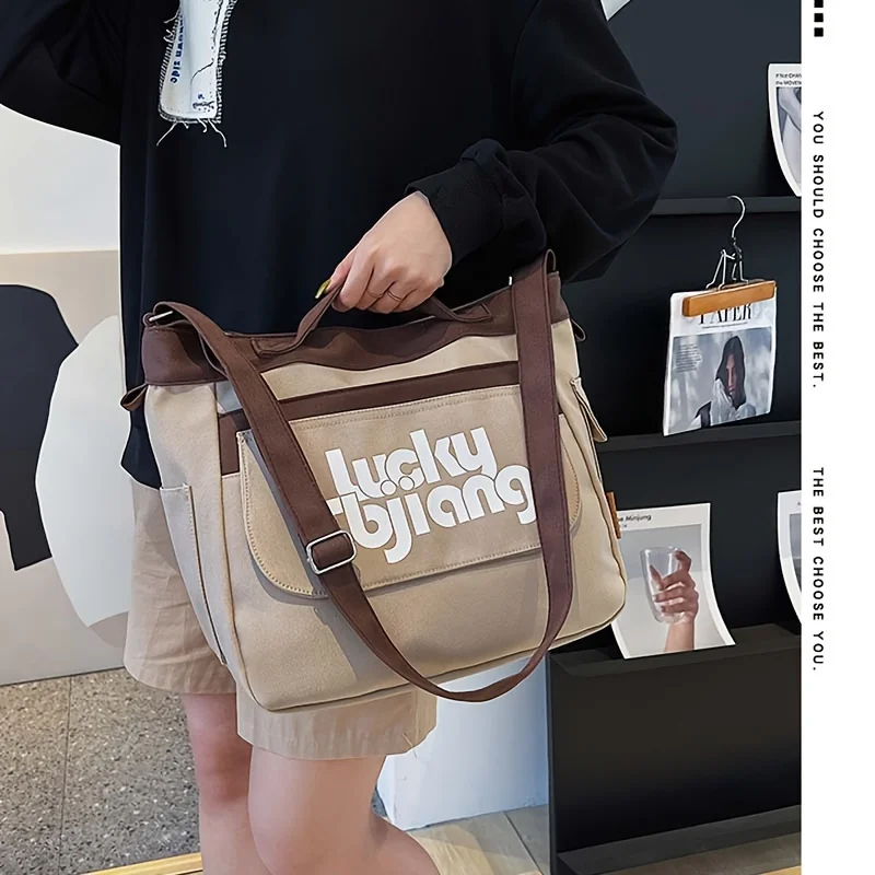 Large Capacity Crossbody Bag Korean Style Art Canvas Bag for Girl Letter Single Shoulder College Student Class Khaki Canvas Bag
Large Capacity Crossbody Bag Korean Style Art Canvas Bag for Girl Letter Single Shoulder College Student Class Khaki Canvas Bag