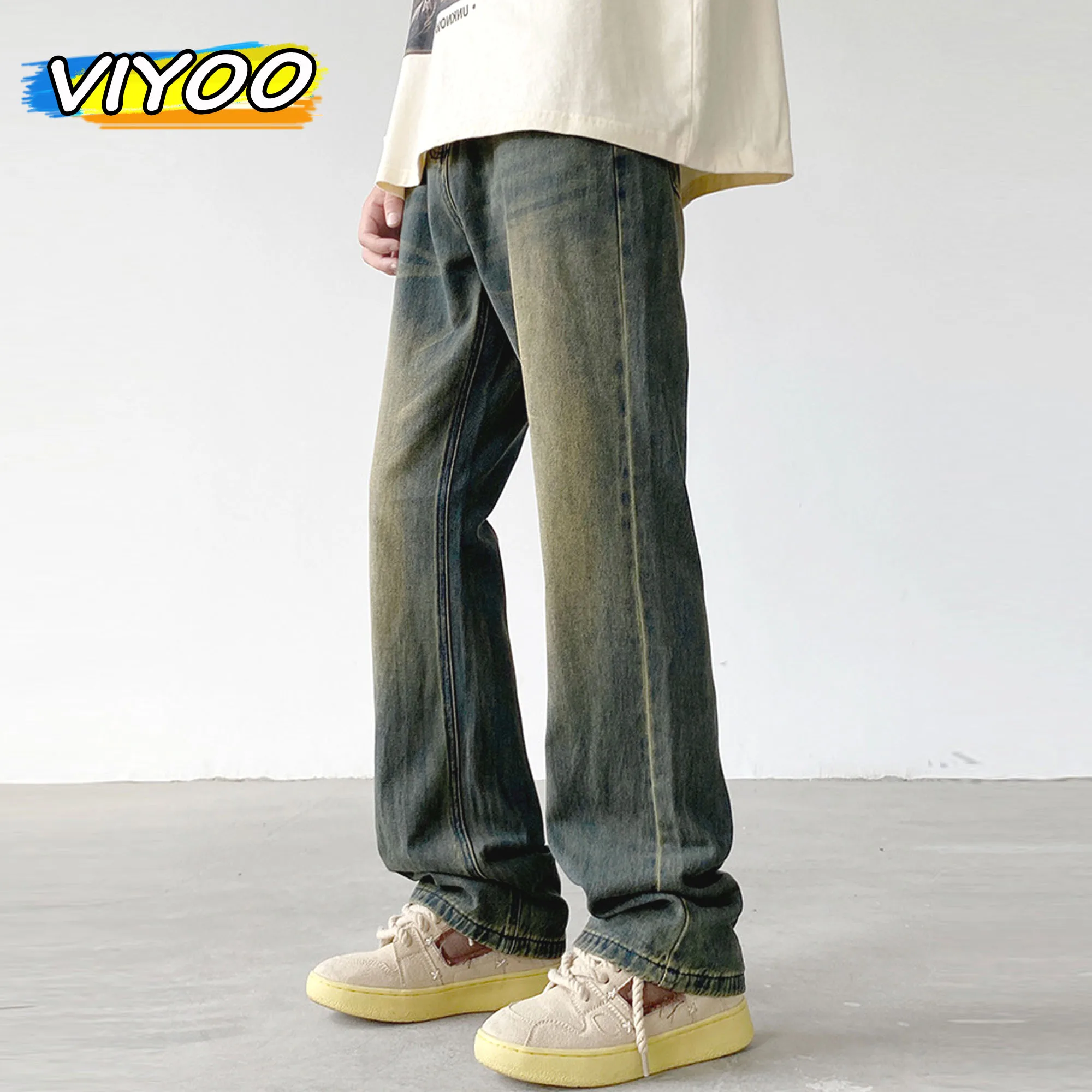 

Винтажные джинсовые брюки-клеш в стиле Харадзюку для мужчин, 90% хлопок, большие размеры 5XL, американские, Y2K, широкие штаны, мешковатые джинсы для улицы