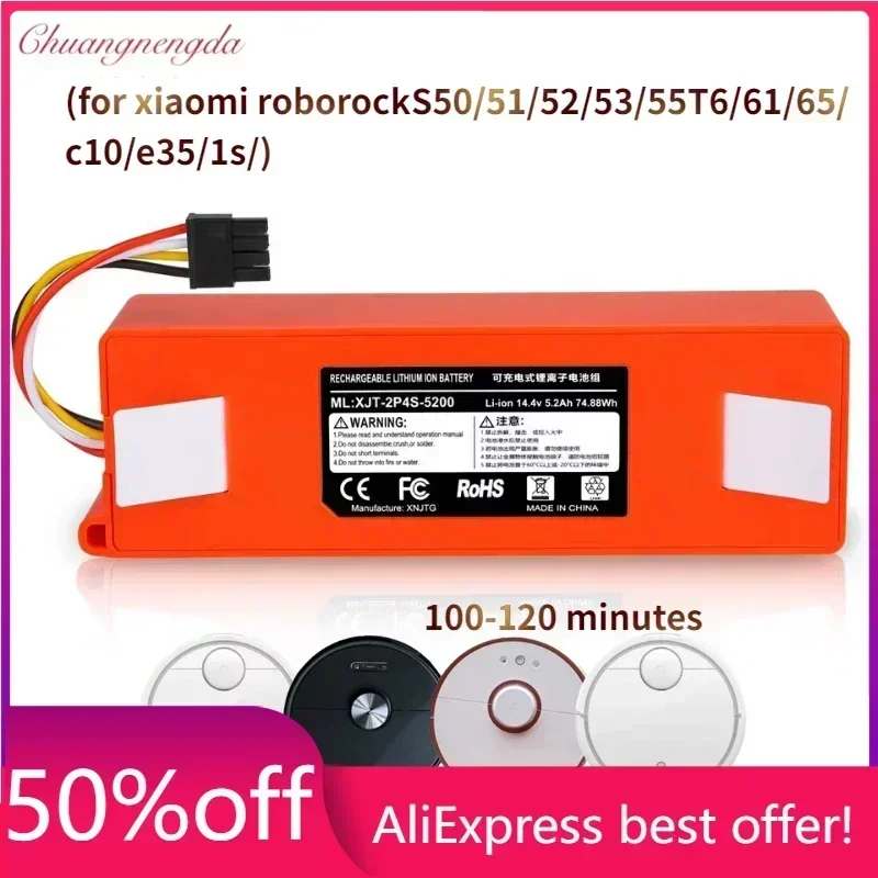 

100% NEW 9800mAh 14.4V 6.5Ah li-ion Battery Vacuum Cleaner accessories for xiaomi mi robot Robotics cleaner roborock S50 S51 T4