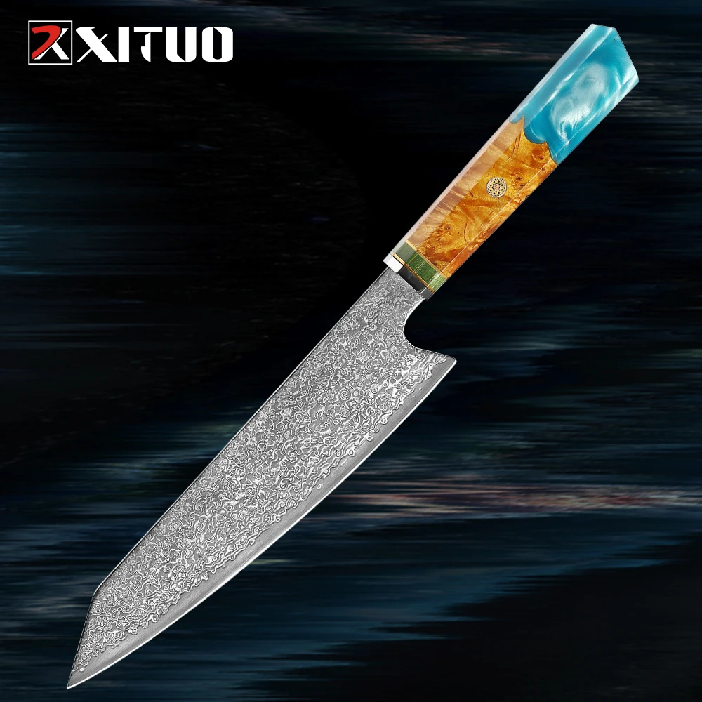

Дамасский 8-дюймовый нож Kiritsuke, японский стальной кухонный нож, острый кованый нож Gyuto для приготовления пищи, нож для нарезки мяса