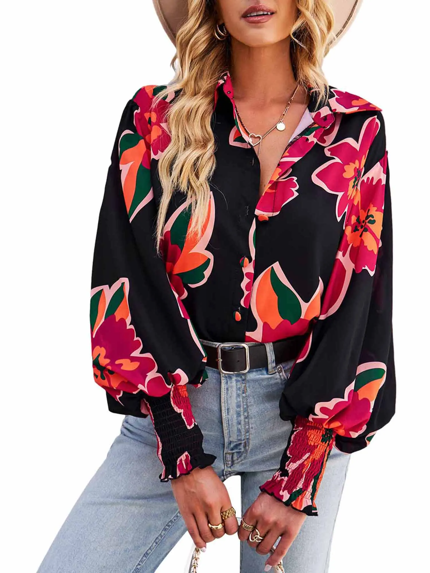 Women s Floral Print V-Neck Button Down Blouse - Stylish Boho Loose Fit Long Sleeve Shirt for Trendy Fall Fashion
Women s Floral Print V-Neck Button Down Blouse - Stylish Boho Loose Fit Long Sleeve Shirt for Trendy Fall Fashion