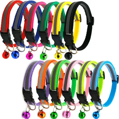 

Reflective Charm and Bell Cat Collar Safety Elastic Adjustable with Soft Velvet Material New Colors Pet Product Small Dog Collar