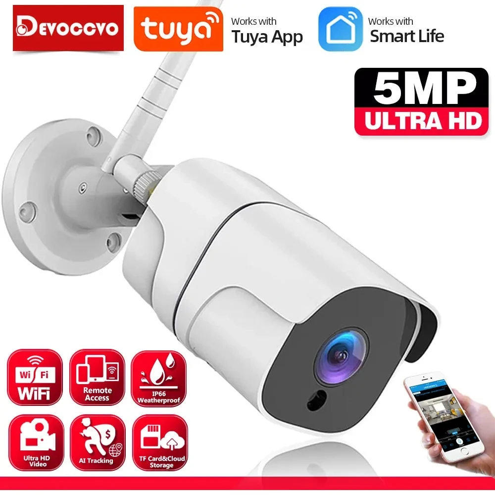 

Tuya 5MP Wifi Bullet Security Camera Outdoor Waterproof Two Way Audio Smart Life Wireless Metal CCTV Video Surveillance Cameras