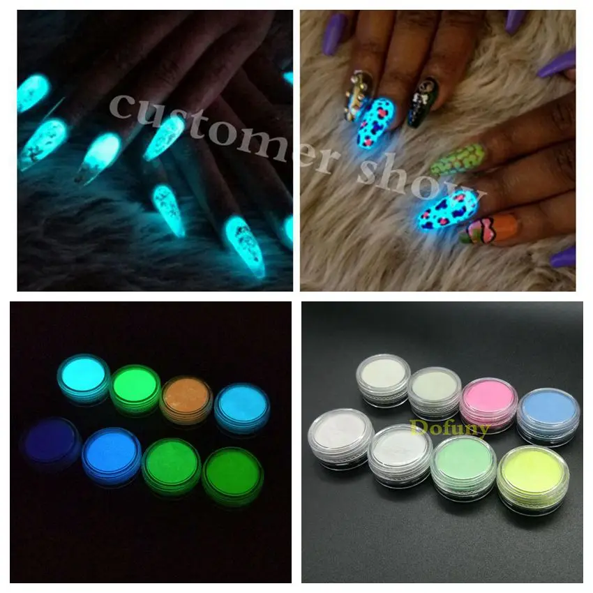 

Phosphor Nail Glitter Glow in the Dark Powder Luminous Pigment Acrylic Fluorescent Neon Pigment Coating for Nail Art Tips