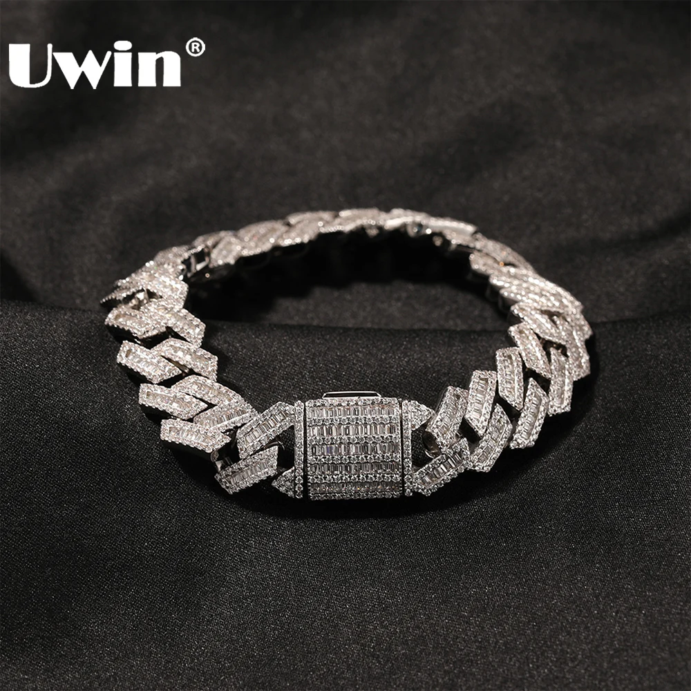 

UWIN 12mm Baguettecz Cuban Link Chain Bracelets Iced Out Pave Setting CZ Stones Necklace for Women Men Hip Hop Jewelry