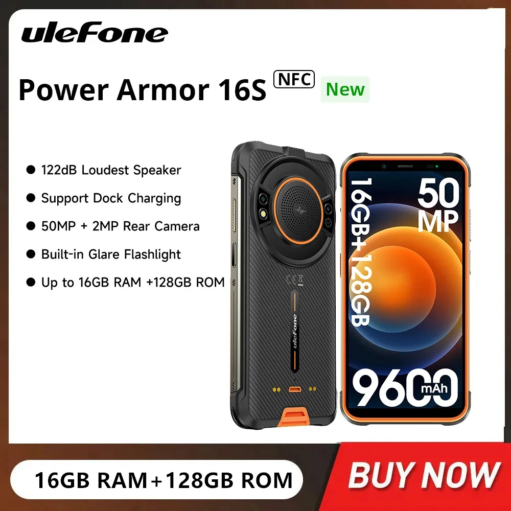 

Ulefone Power Armor 16S Rugged 4G Smartphone 5.93Inch HD+ Octa Core 16GB+128GB Android 13 Mobile Phone 50MP 9600mAh Face Unlock