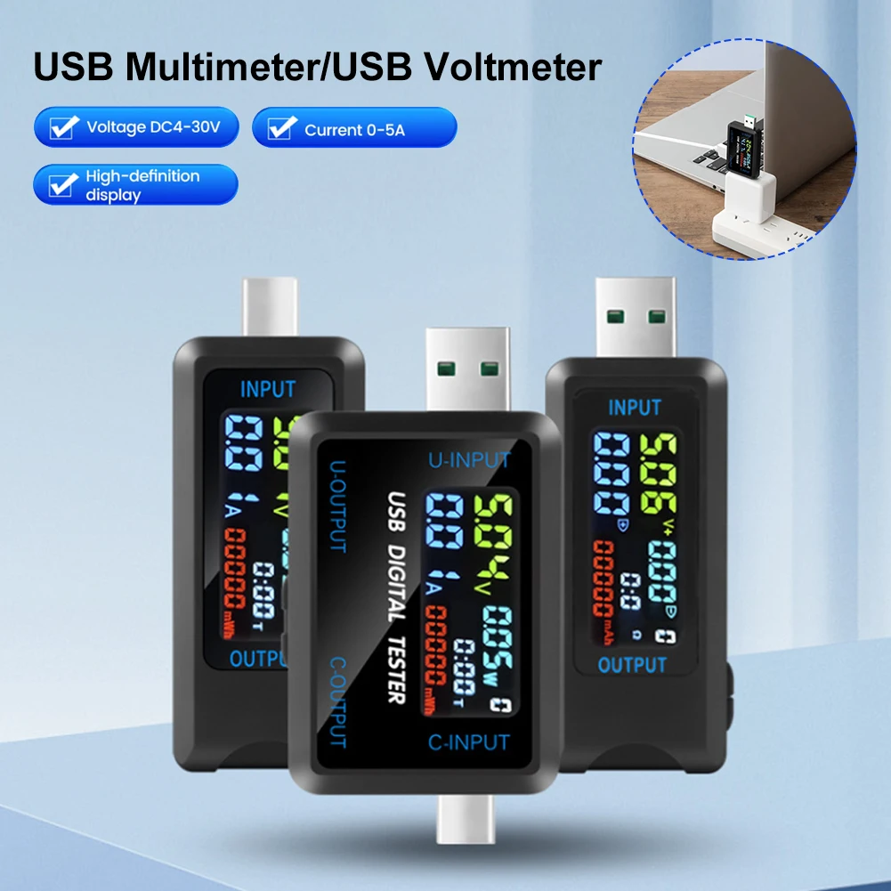 USB Multimeter USB Voltmeter Ammeter Voltage Current Test Digital Display Capacity Load Tester Support 9 Groups of Data Storage
USB Multimeter USB Voltmeter Ammeter Voltage Current Test Digital Display Capacity Load Tester Support 9 Groups of Data Storage