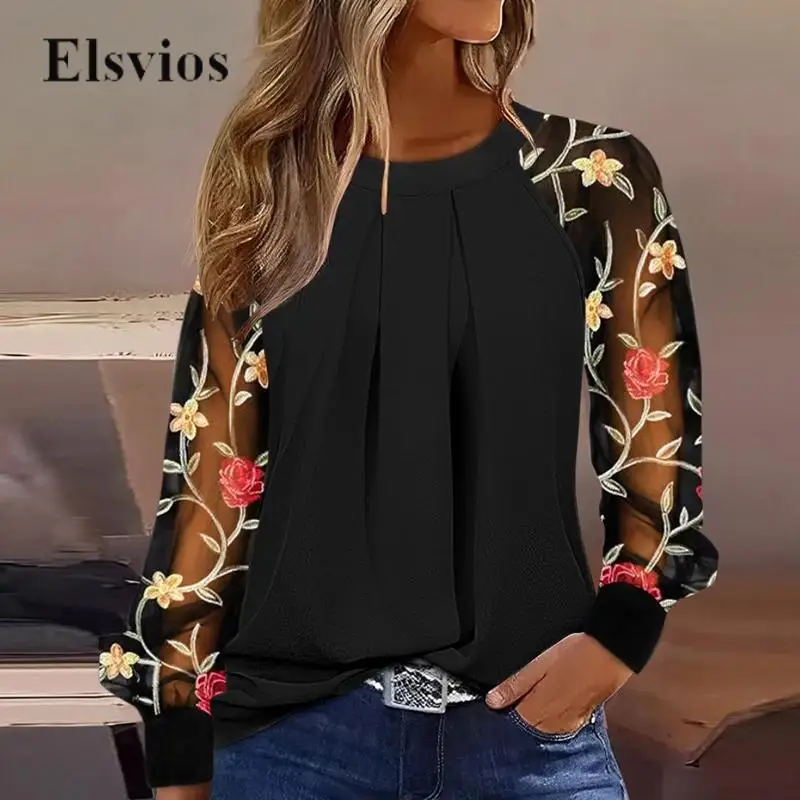 2024 Fashion Long Sleeve Pleat Tops Pullover Trend Spring Patchwork Flower Mesh Sheer Shirt Office Casual O Neck Women's Blouses
2024 Fashion Long Sleeve Pleat Tops Pullover Trend Spring Patchwork Flower Mesh Sheer Shirt Office Casual O Neck Women's Blouses