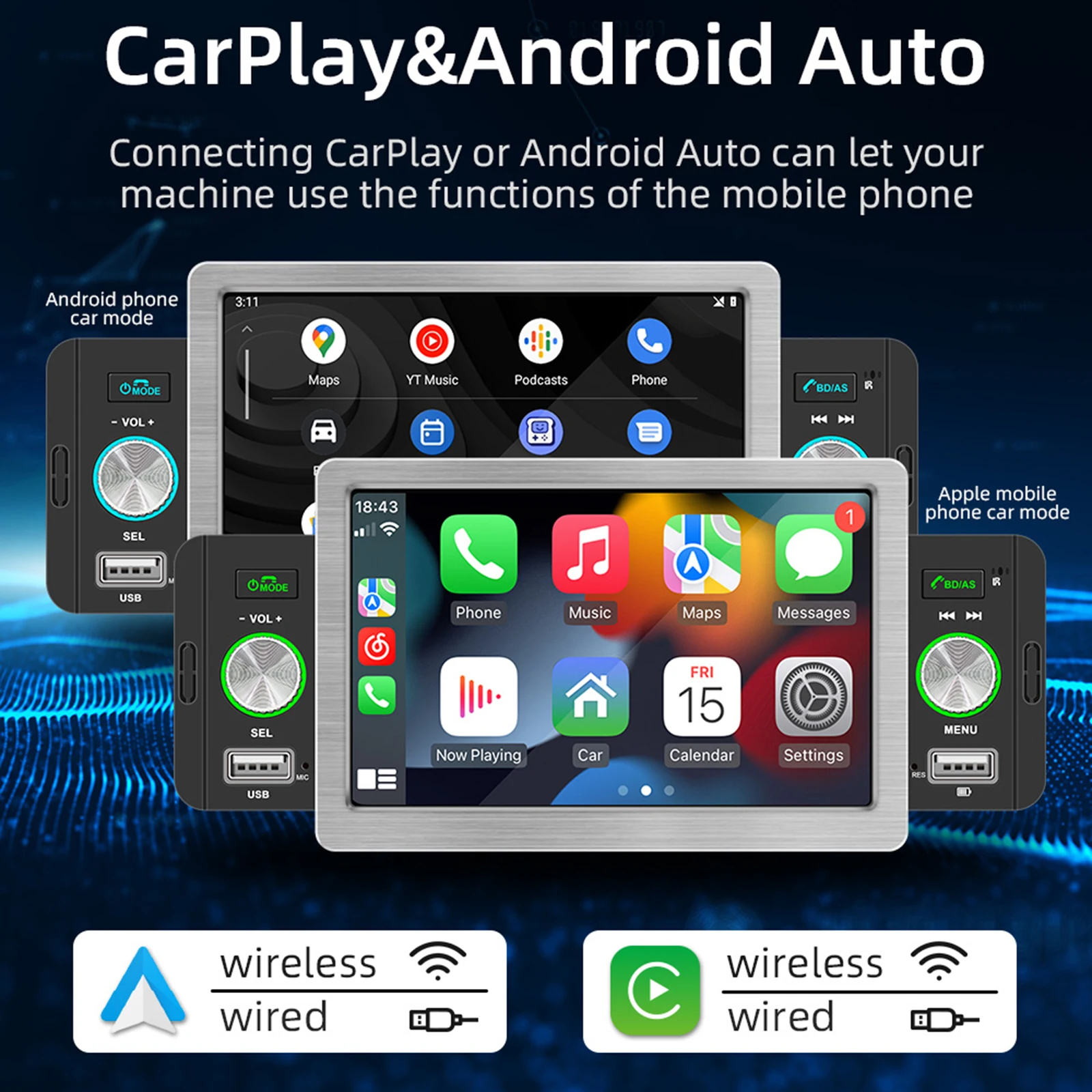 

5 Inch High Touch Screen Car MP5 Player Support Wired/Wireless CarPlay Android Auto Mirror Link with Optional Rear Camera