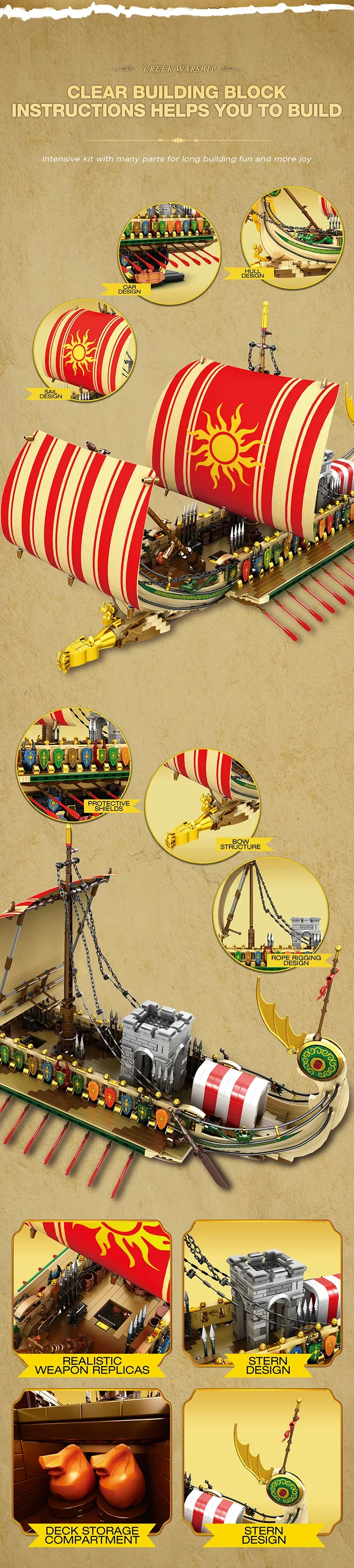 2982PCS Greek Trireme Building Blocks War Battle Ship Model Bricks Desktop Decoration Educational DIY Toy For Kids Holiday Gifts 2982PCS Greek Trireme Building Blocks War Battle Ship Model Bricks Desktop Decoration Educational DIY Toy For Kids Holiday Gifts