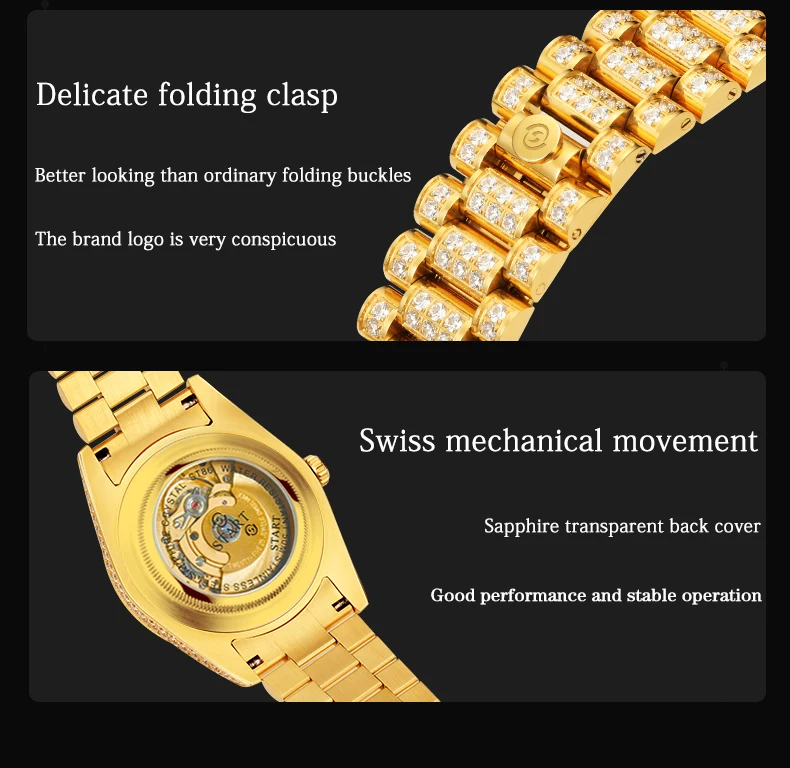 【START】Men's watch Swiss Automatic Mechanical Movement Diamond Watch Waterproof Date Week Function Golden watch S51e0a23b60b54294afece005e9a981d6h