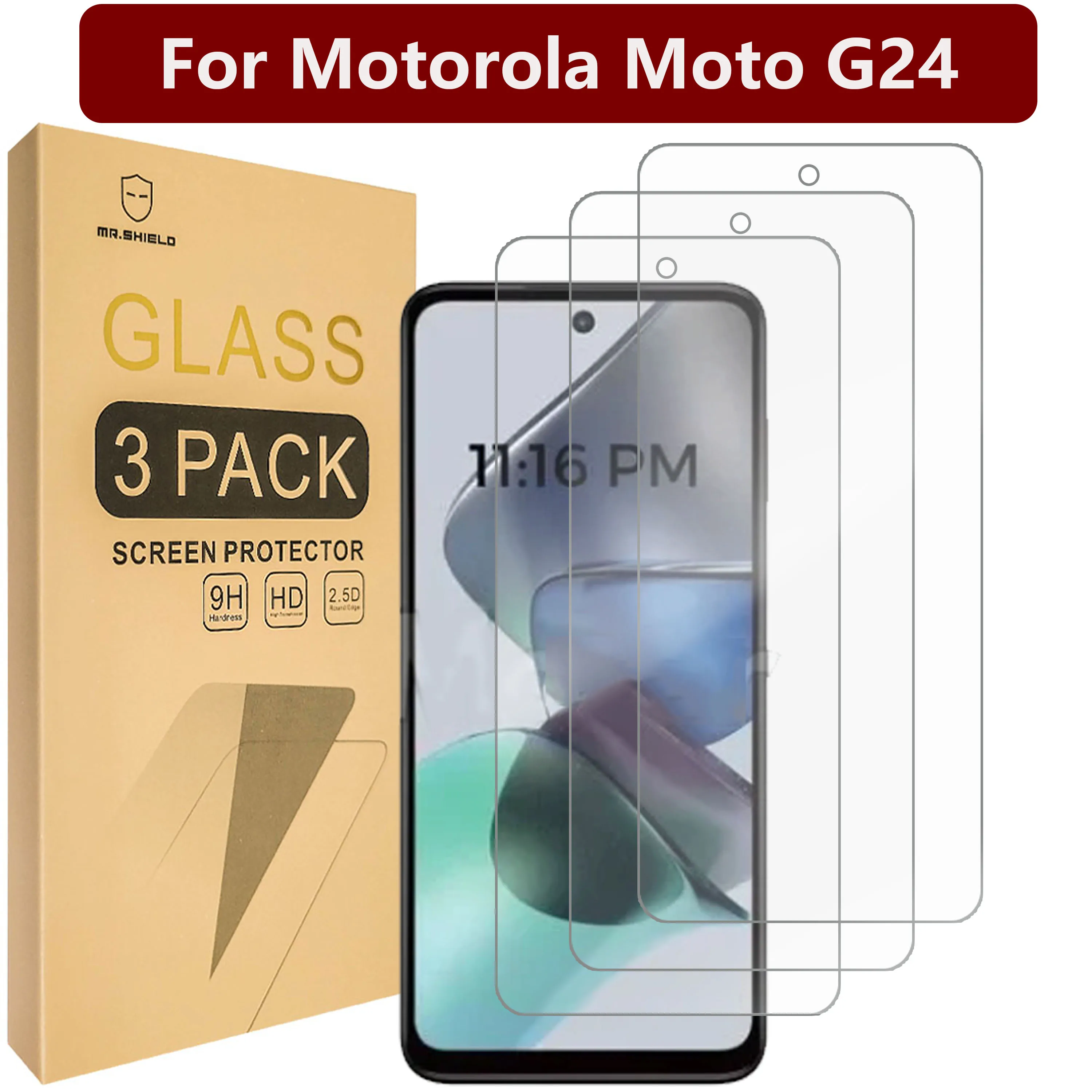 

Mr.Shield Screen Protector Compatible with Motorola Moto G24 [Tempered Glass] [3-PACK] [Japan Glass with 9H Hardness]