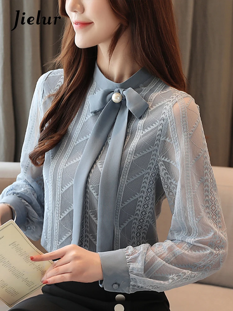 Jielur Lace Women Blouse Fashion Bow Hollow Out Tops for Women Solid Striped Long Sleeve Top Spring Basic Blouses Women
Jielur Lace Women Blouse Fashion Bow Hollow Out Tops for Women Solid Striped Long Sleeve Top Spring Basic Blouses Women