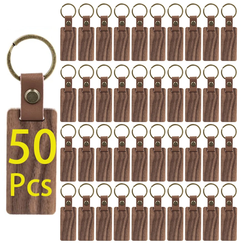 

50Pcs Wood Keychains Blanks Wooden Keychain Blank Keychain Tags Small Key Chain