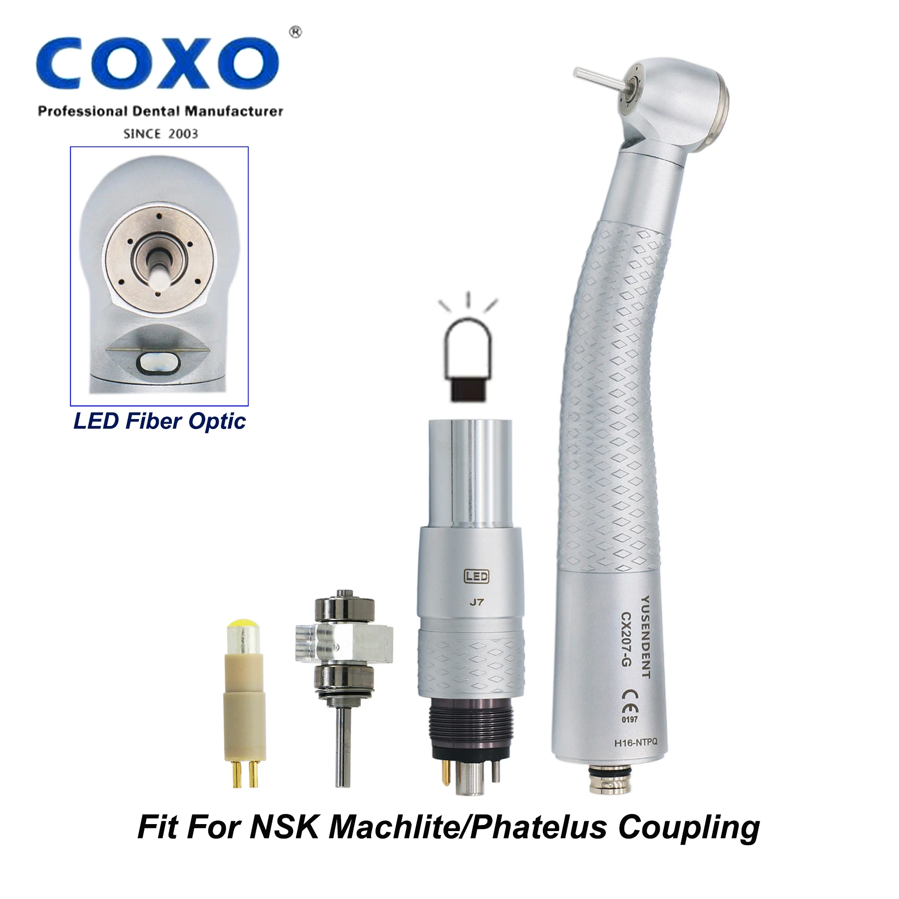 

COXO YUSENDENT Dental High Speed Fiber Optic Air Turbine Big Torque Head LED Handpiece Fit NSK Phatelus Machlite Coupling 6Holes