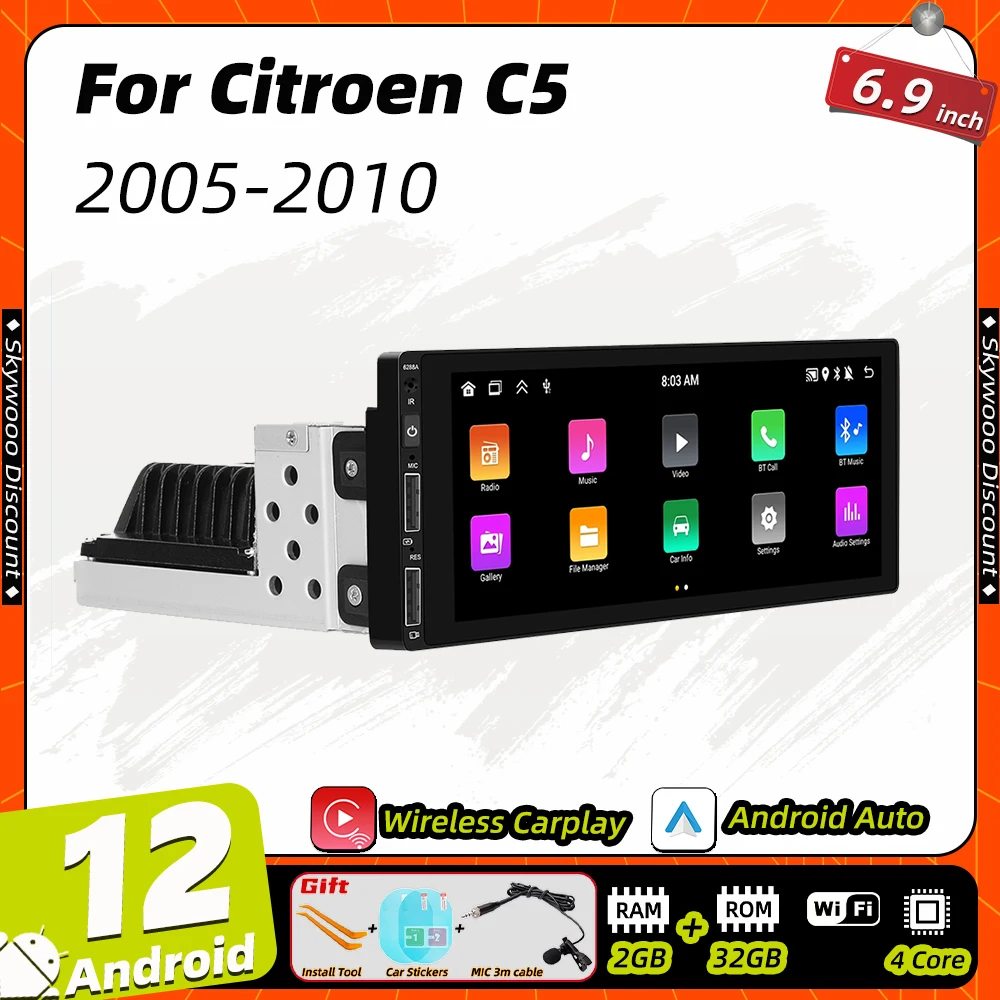 

1din Android Car Multimedia for Citroen C5 2005-2010 1 Din Radio Stereo Head Unit Carplay Screen Autoradio GPS Navigation Auto