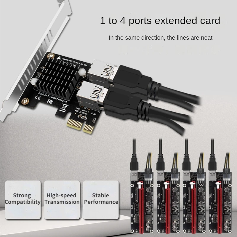 

PCI E 1 To 4 PCI Express 1X Slots Riser Card 4 Ports PCI-E X1 Slot Adapter PCIe Graphics Card Expansion ASM1184E Multiplier Card