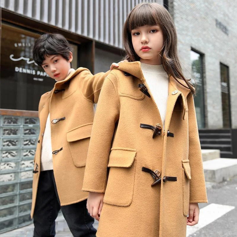

Girls Woolen Coat Jacket Outwear 2022 Vintage Plus Thicken Spring Autumn Cotton Overcoat Outfits Sport Tracksuits Tops Children'