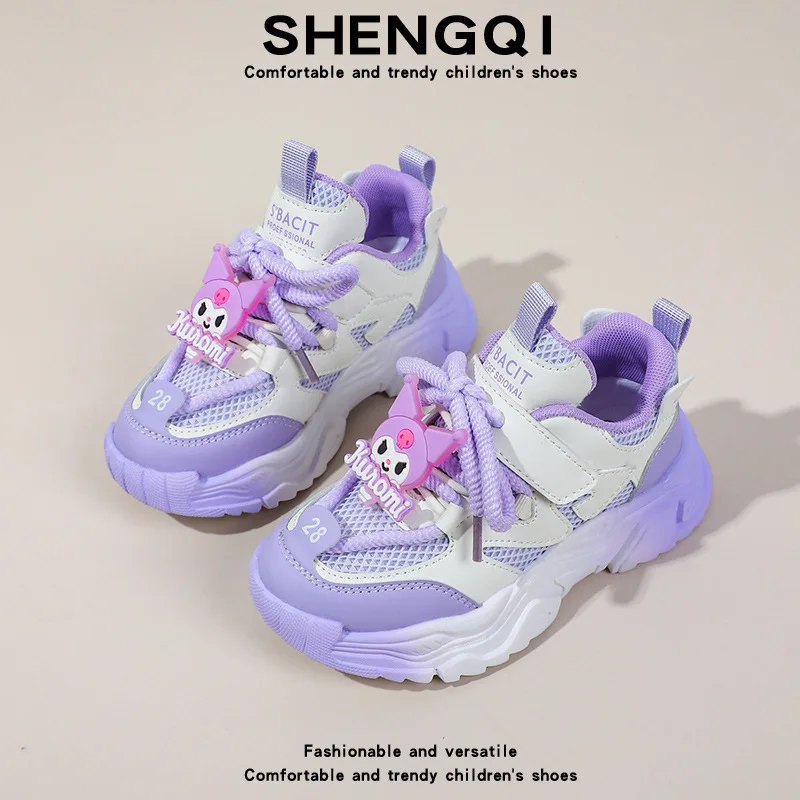 

2024 Kuromi Girl Tennis Sanrio Kawaii Anime Mesh Sneakers Summer Sweet Cute Cartoon Babys Breathable Non Slip Shoes Gift for Kid