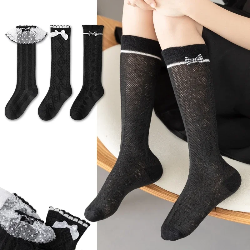 

Baby Children Girl Cute Lace JK Socks Kids Black Color Mesh Breathable School Uniform Stockings Princess Knee High Long Socks