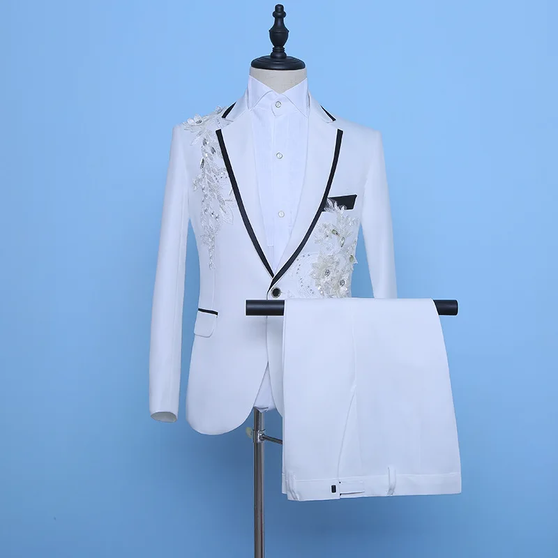 

2024 Men's Three-Dimensional Inlaid Double Flower Suit Cover Singer Host Performance Photo Studio Photography Suit Two Pieces
