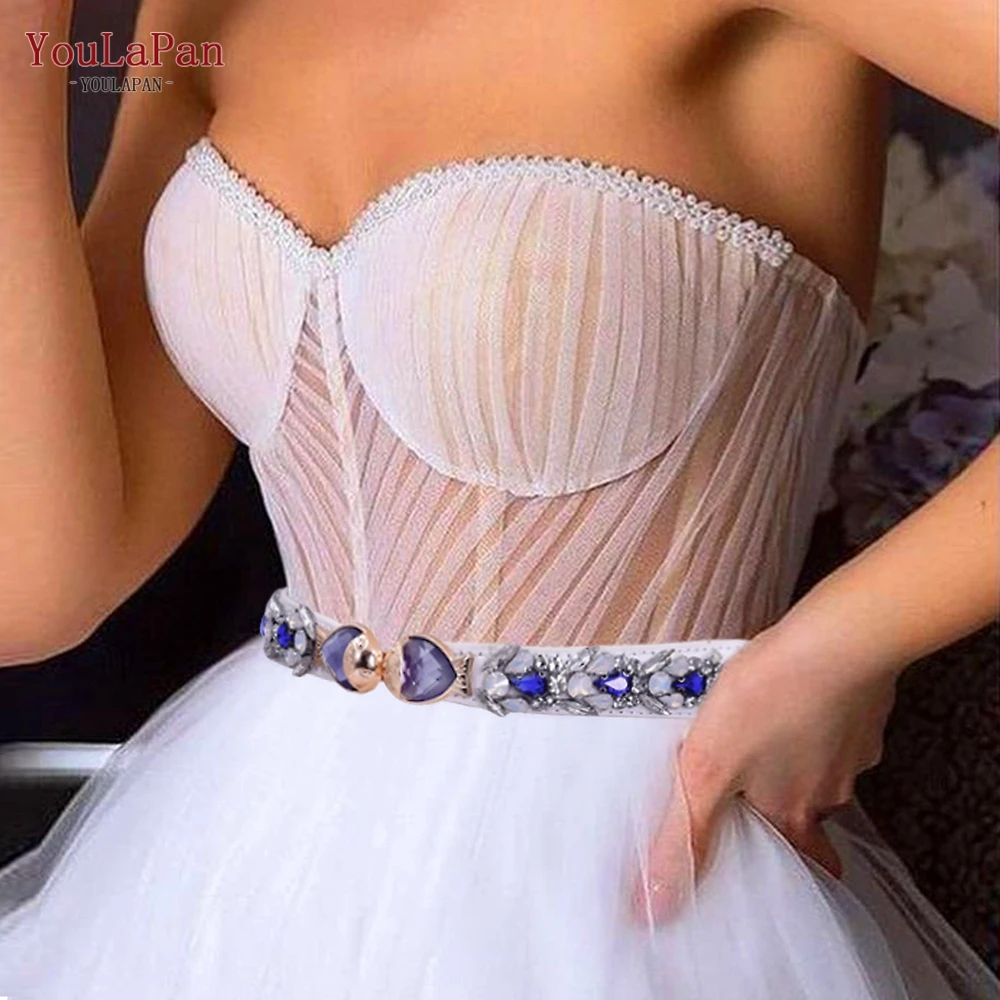 

YouLaPan S57-D Wedding Belt for Dress Rhinestones Applique Woman Jewel Belt Bridal Dress Sash Clothing White Belt with Crystals